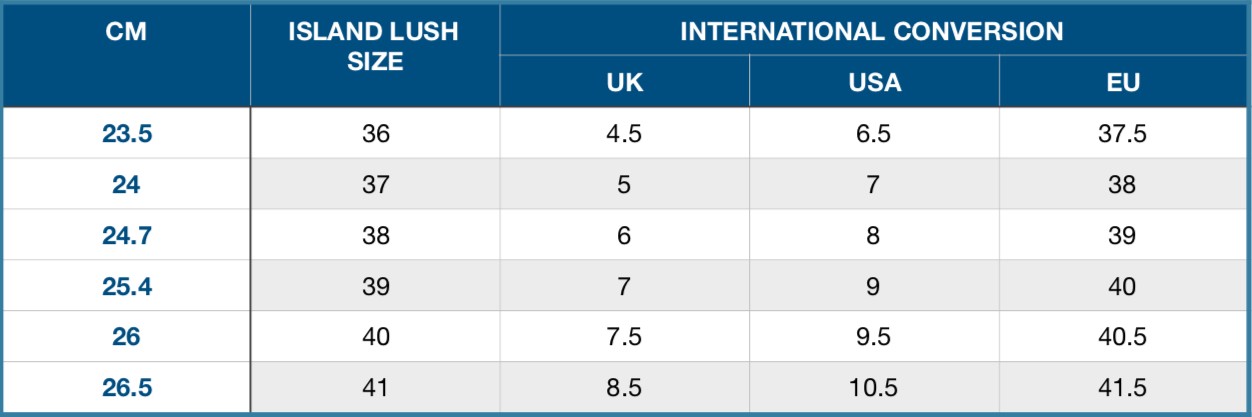 SIZE GUIDES – ISLAND LUSH